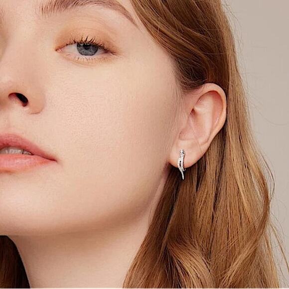 White Green Zircon Stone Snake Hoop Earrings Silver Wedding Jewelry For Women - Picture 6 of 13